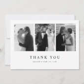 Minimalistic 3-Photo Black & White Wedding Bedankkaart (Voorkant)