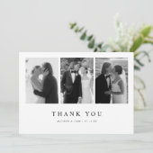 Minimalistic 3-Photo Black & White Wedding Bedankkaart (Staand voorkant)