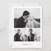 Minimalistic 3-Photo Wedding Black & White Bedankkaart (Voorkant)