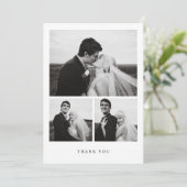 Minimalistic 3-Photo Wedding Black & White Bedankkaart (Staand voorkant)