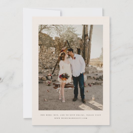 Minimalistic Beige Script Wedding Photo Kaart (Achterkant)