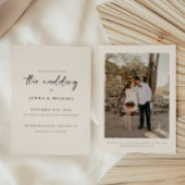 Minimalistic Beige Script Wedding Photo Kaart
