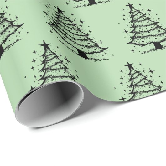 Minimalistic Black and Green Christmas Tree  Cadeaupapier (Rol Hoek)