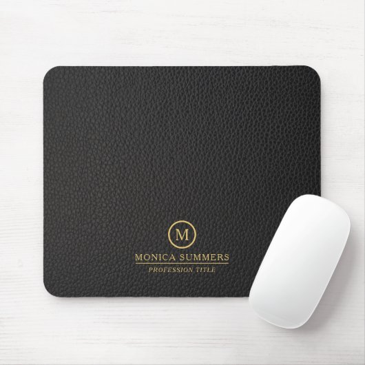 Minimalistic Black Leather Text Custom Monogram Muismat (Met muis)