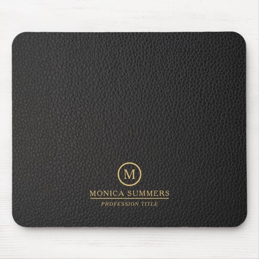 Minimalistic Black Leather Text Custom Monogram Muismat (Voorkant)