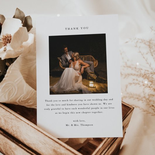 Minimalistic Black & White 2-Photo Wedding Bedankkaart