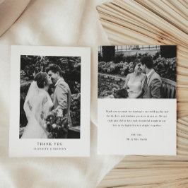 Minimalistic Black & White 2-Photo Wedding Bedankkaart