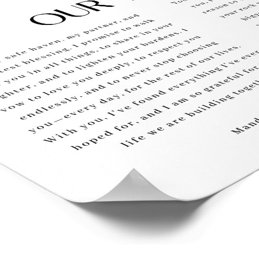 Minimalistic Black & White Leaf Wedding Vows Poster (Hoek)