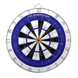 Minimalistic Blue and White Family Name  Dartbord