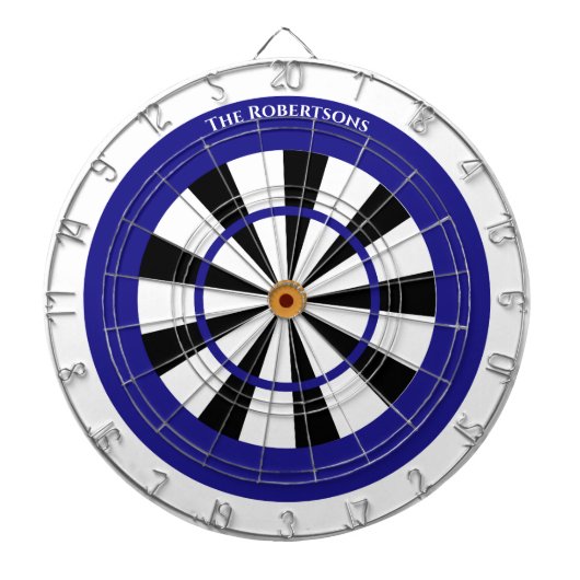 Minimalistic Blue and White Family Name Dartbord (Voorkant)