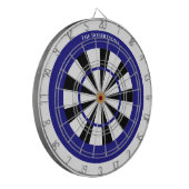 Minimalistic Blue and White Family Name Dartbord (Voorkant Links)