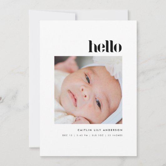 Minimalistic Bold "Hello" 5-Photo Baby Birth Aankondiging (Voorkant)