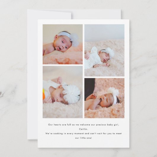 Minimalistic Bold "Hello" 5-Photo Baby Birth Aankondiging (Achterkant)