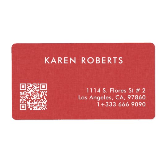 Minimalistic Burned Red Linen White Typography Etiket (Voorkant)