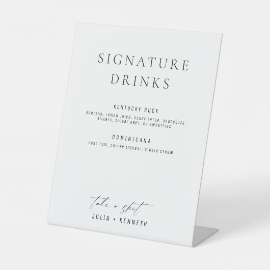 Minimalistic Classy Signature Drinks Wedding Reclamebord Met Voetstuk (Voorkant)