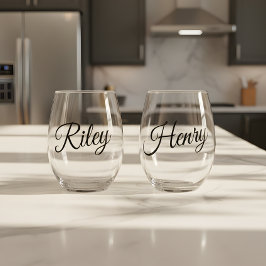 Minimalistic Custom Couple Names Script Wijnglas Zonder Voet
