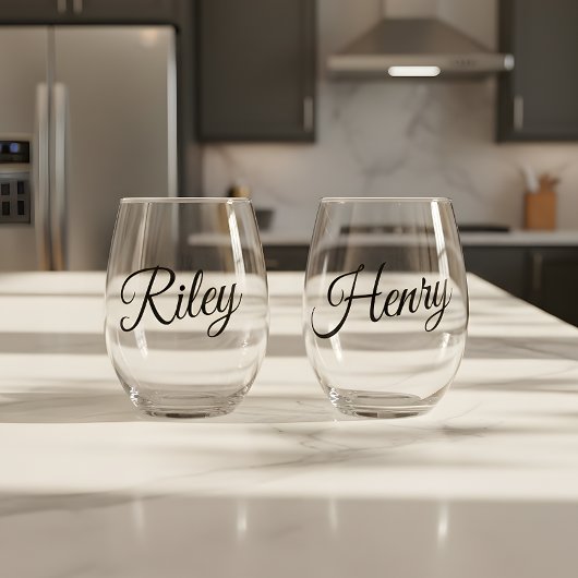 Minimalistic Custom Couple Names Script Wijnglas Zonder Voet