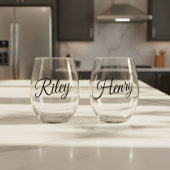 Minimalistic Custom Couple Names Script Wijnglas Zonder Voet