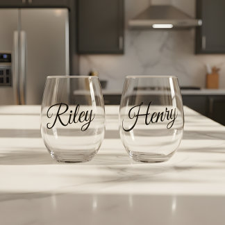 Minimalistic Custom Couple Names Script Wijnglas Zonder Voet