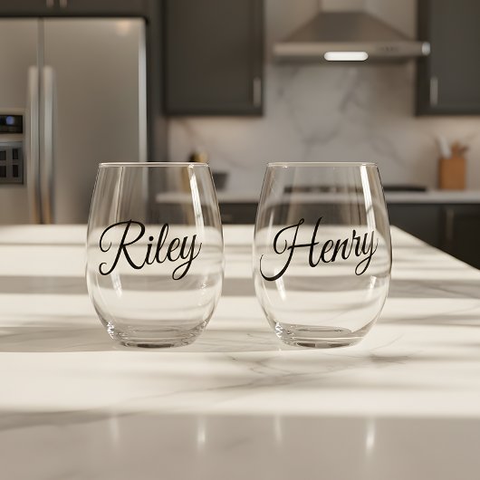 Minimalistic Custom Couple Names Script Wijnglas Zonder Voet