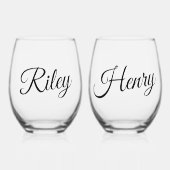 Minimalistic Custom Couple Names Script Wijnglas Zonder Voet (Voorkant)