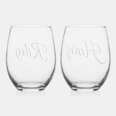 Minimalistic Custom Couple Names Script Wijnglas Zonder Voet (Achterkant)
