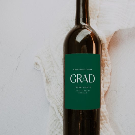 Minimalistic Dark Green Graduation Party Congrats Wijn Etiket