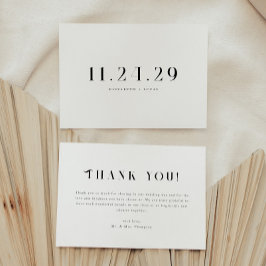 Minimalistic Elegant Black & White Wedding Date Bedankkaart