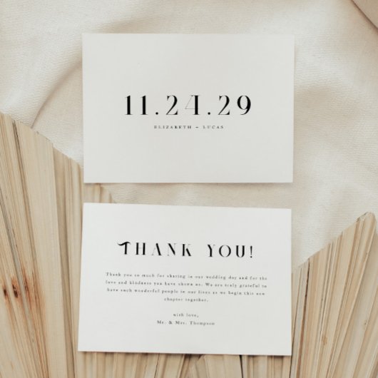 Minimalistic Elegant Black & White Wedding Date Bedankkaart