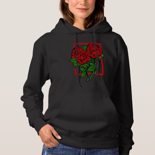 Minimalistic Elegant Rose Flowers Red Roses Floral Hoodie (Voorkant)