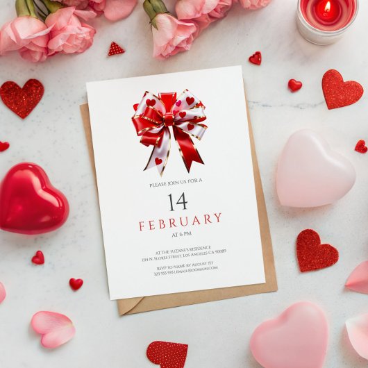 Minimalistic Hearts Bow Tie Valentine's Party  Kaart