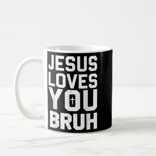 Minimalistic Jesus Love You Bruh Funny Christian Y Koffiemok (Links)