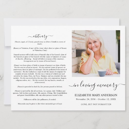 Minimalistic Memorial Funeral Kaart (Voorkant)