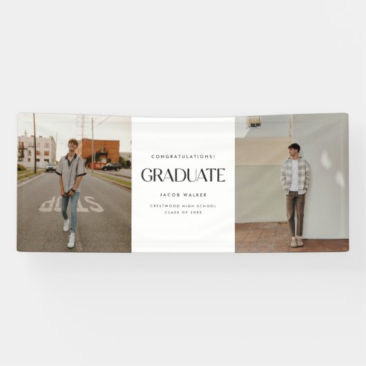 Minimalistic Modern 2-Photo Graduation Party Spandoek (Horizontaal)