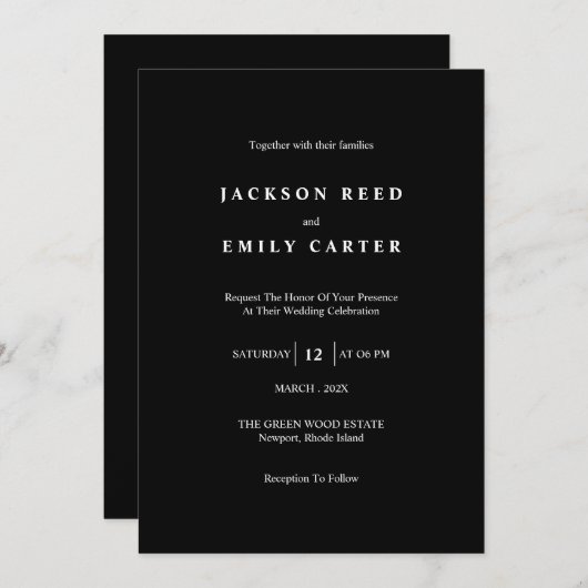 Minimalistic Modern Wedding Invitation Card Kaart (Voorkant / Achterkant)