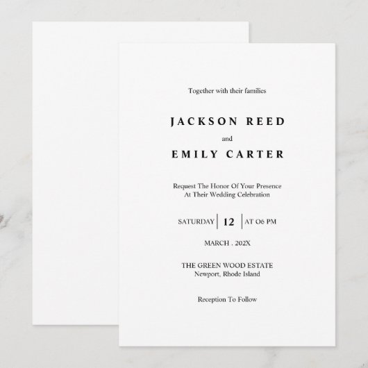 Minimalistic Modern Wedding Invitation Card Kaart (Voorkant / Achterkant)