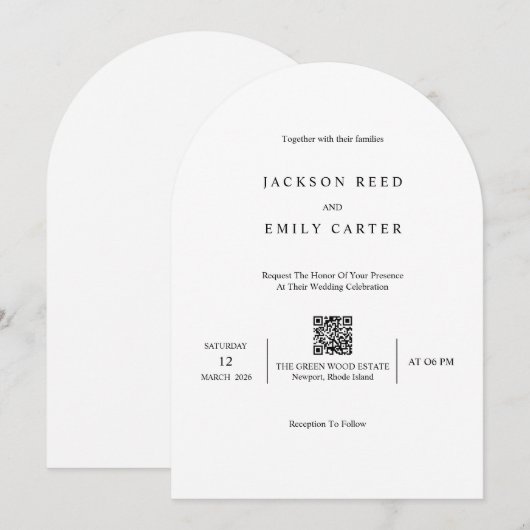 Minimalistic Modern Wedding Invitation Card Kaart (Voorkant / Achterkant)