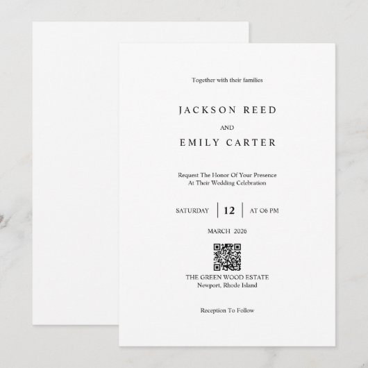 Minimalistic Modern Wedding Invitation Card Kaart (Voorkant / Achterkant)