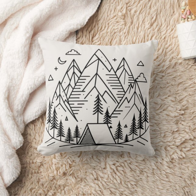 Minimalistic Mountains Camping Kussen (Deken)