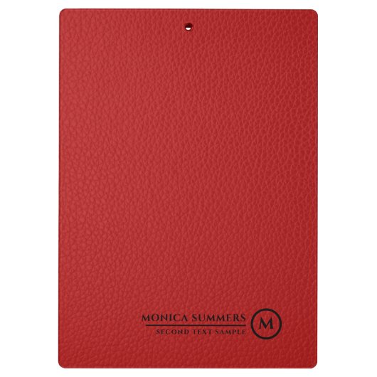 Minimalistic Red Leather Personalized Text Klembord (Achterkant)