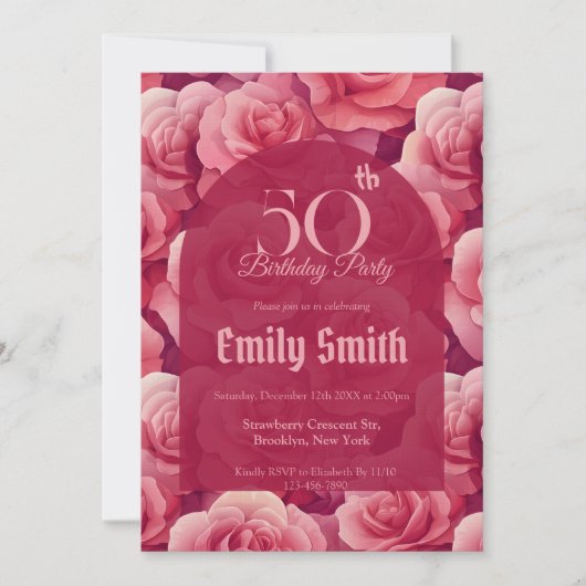 Minimalistic Rose Floral 50Th Birthday Kaart (Voorkant)