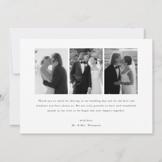 Minimalistic Script 4-Photo Black & White Wedding Bedankkaart (Achterkant)