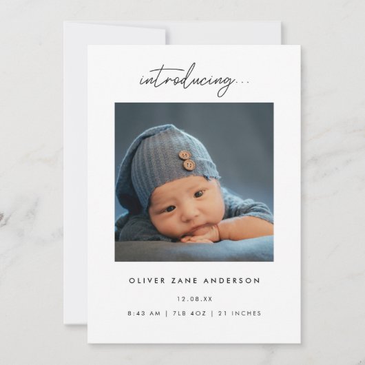 Minimalistic Script 5-Photo Collage Baby Birth Aankondiging (Voorkant)