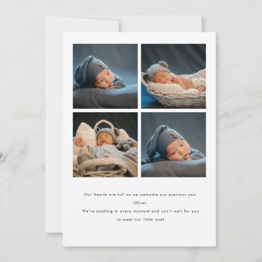 Minimalistic Script 5-Photo Collage Baby Birth Aankondiging (Achterkant)