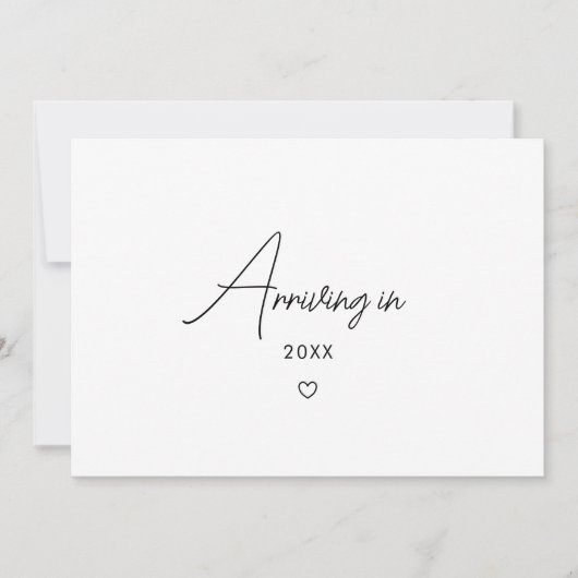 Minimalistic Script Baby Arriving Pregnancy Photo Aankondiging (Voorkant)