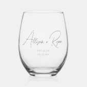 Minimalistic Script Custom Names Engagement Wijnglas Zonder Voet (Voorkant)