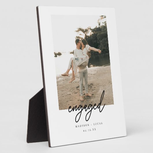 Minimalistic Script "Engaged" Couple Photo Fotoplaat (Zijkant)