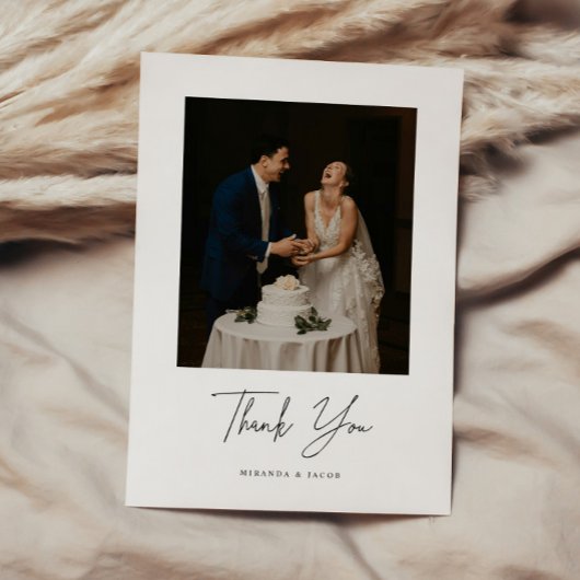 Minimalistic Script Lettering Wedding Photo Bedankkaart