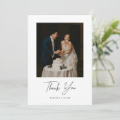 Minimalistic Script Lettering Wedding Photo Bedankkaart (Staand voorkant)