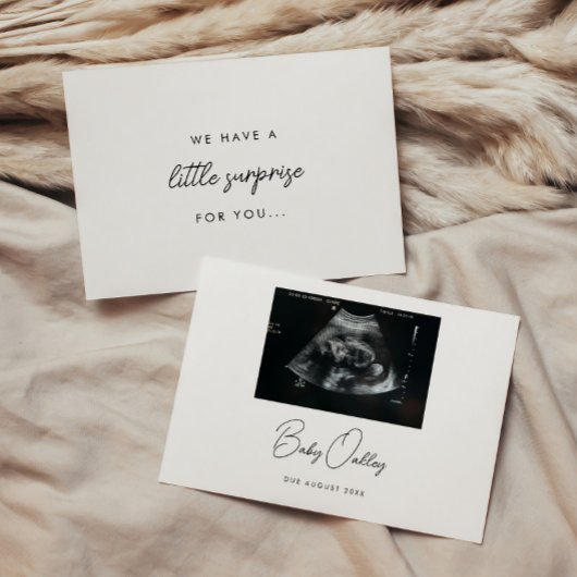 Minimalistic Script "Little Surprise" Pregnancy Aankondiging